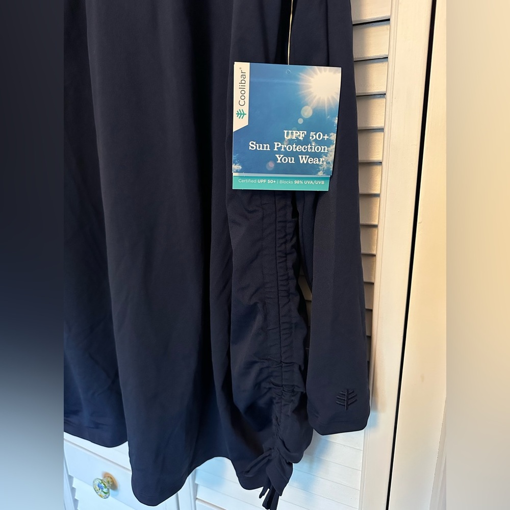 Coolibar Navy UPF 50+ Ruched Swim Shirt / tunic length NEW
